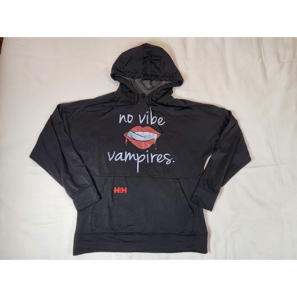 H&H No Vibe Vampires Black Graphic Hoodie Mens Medium Pullover Sweatshirt